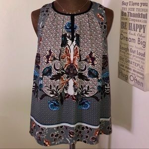 Print tank top blouse with back zipper, Small